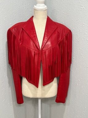 Vintage Alamo Leather Fashions Fringe Western Jacket Medium USA Cropped Red